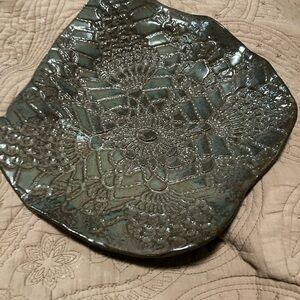 Vintage Handmade Incised Flower Design Studio Art Deco Pottery Bowl